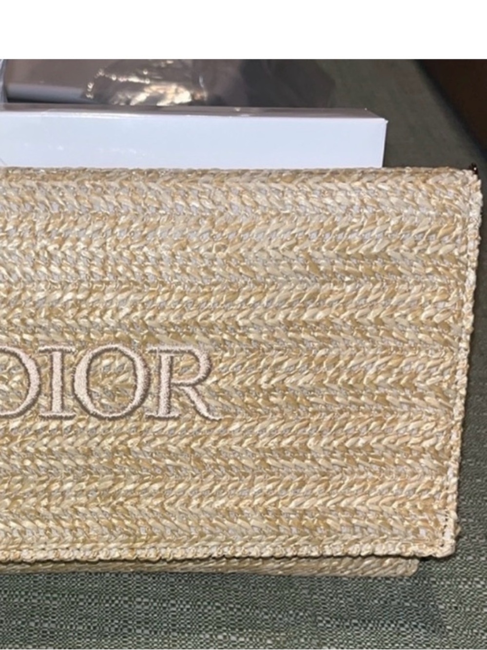 Dior Beige Braided Key & Card Holder with Embroidered Logo